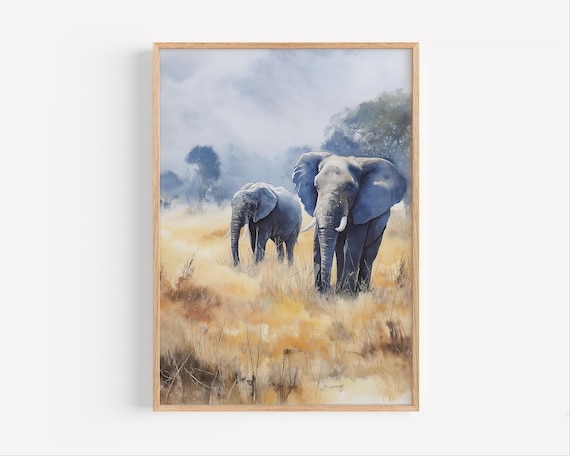 Gentle Kruger Elephants Watercolor South Africa Nature Poster