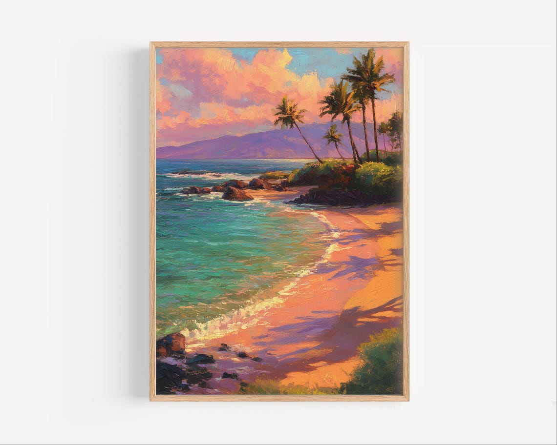 Wailea Beach Maui Oil Painting Turquoise Sunset Cove Coastal Poster