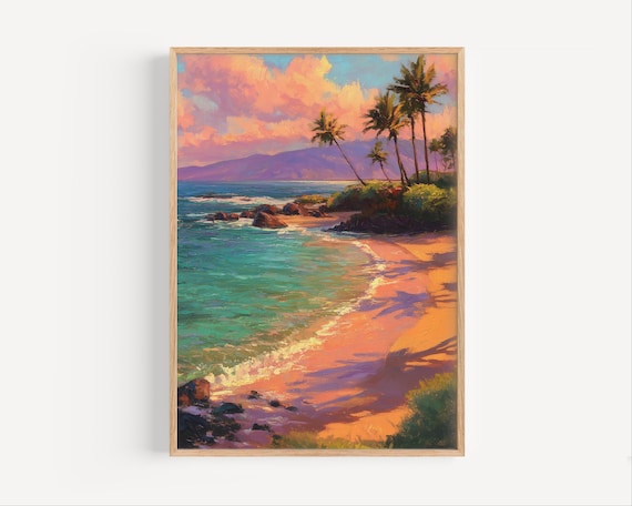 Wailea Beach Maui Oil Painting Turquoise Sunset Cove Coastal Poster