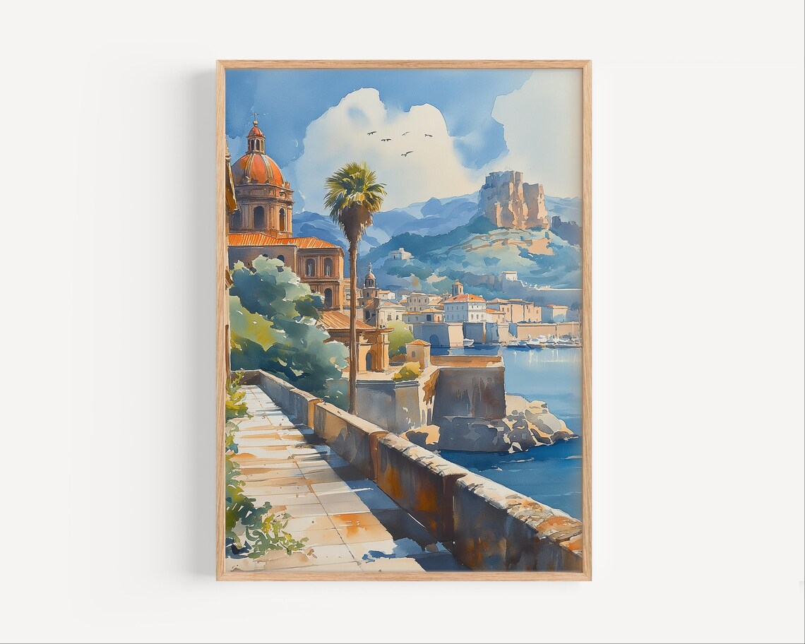 Palermo Watercolor Painting Sicily Travel Poster