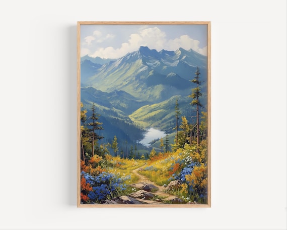 Adirondack Mountains New York Wildflower Trail Lake Valley Oil Painting Poster