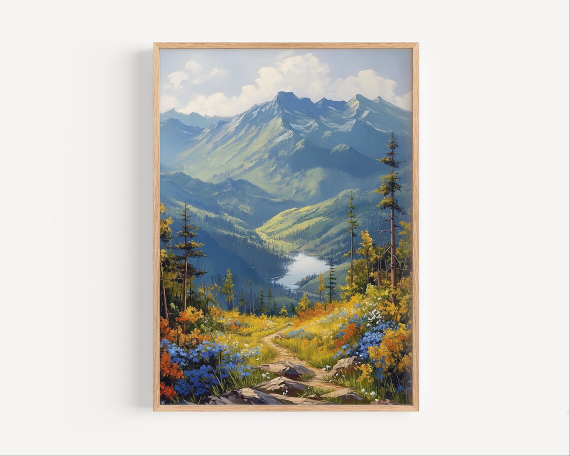 Adirondack Mountains New York Wildflower Trail Lake Valley Oil Painting Poster