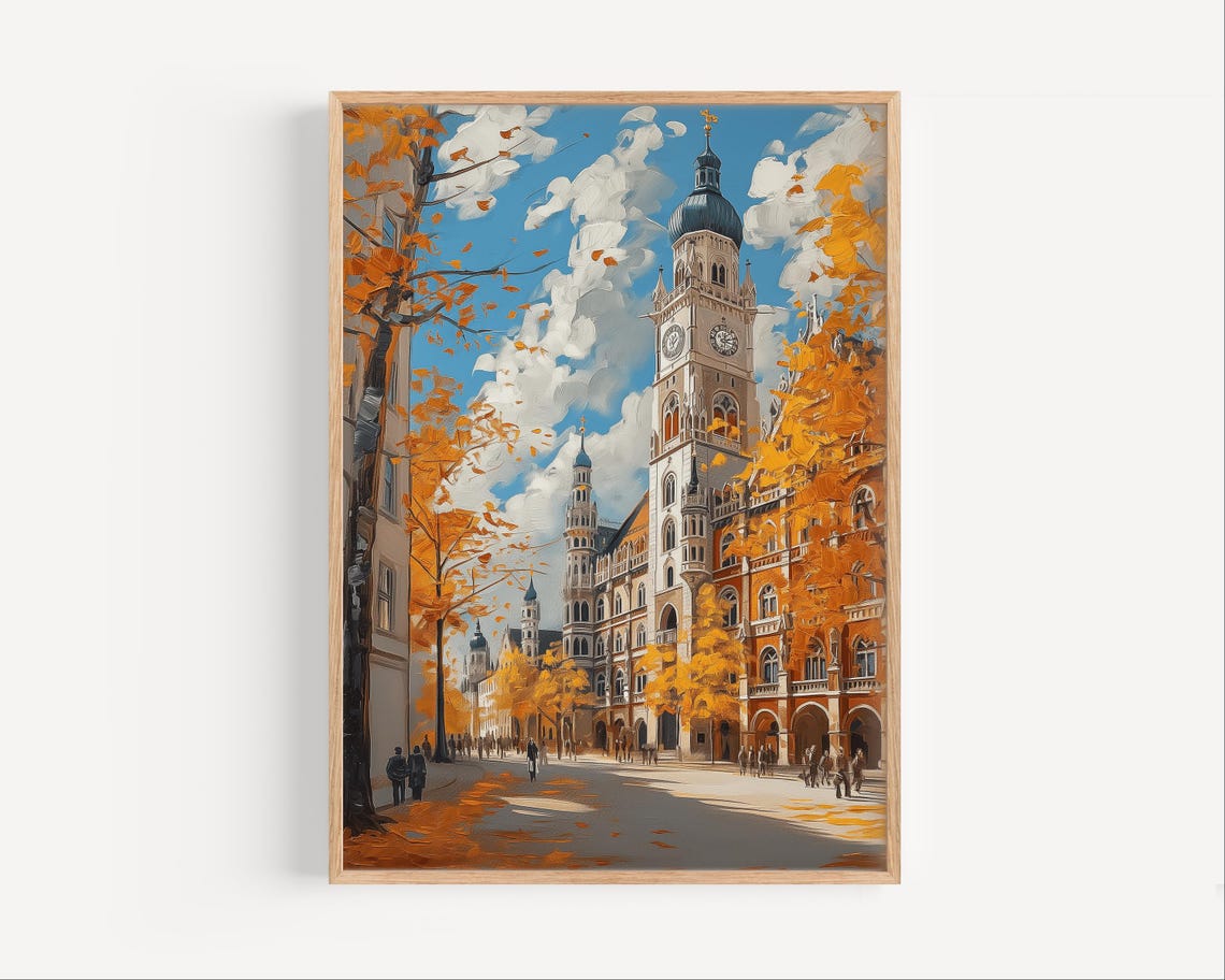 Munich Old Town Hall Autumn Golden Trees Fall Cityscape Poster