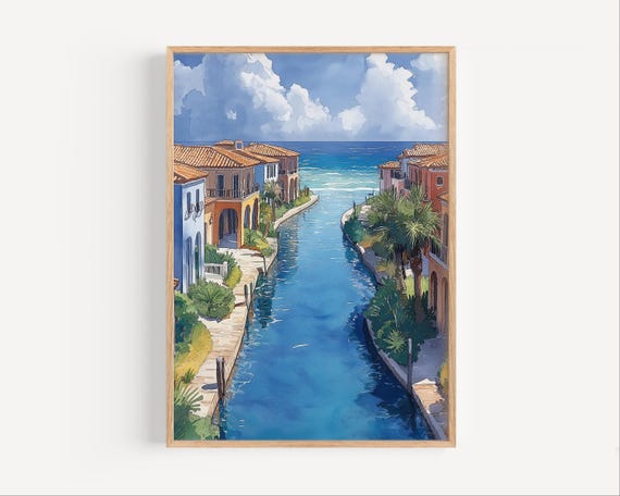 Cape Coral Watercolor Painting Poster Or Canvas Print Florida Travel Canal