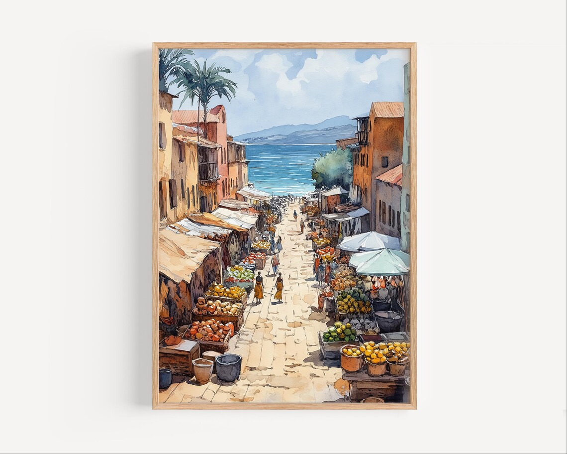 Dakar Watercolor Travel Poster, Senegal Wall Art