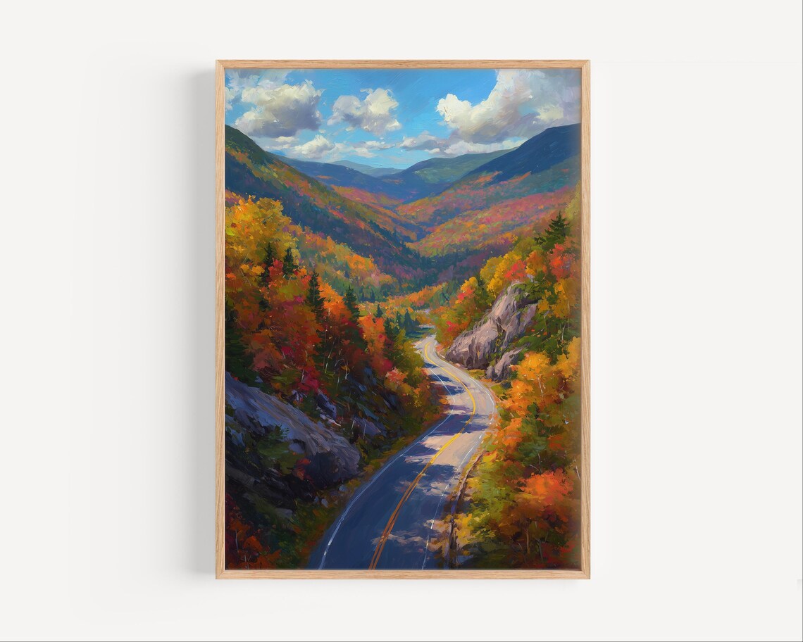 Kancamagus Highway Fall Foliage Autumn Mountain Road Oil Painting Poster