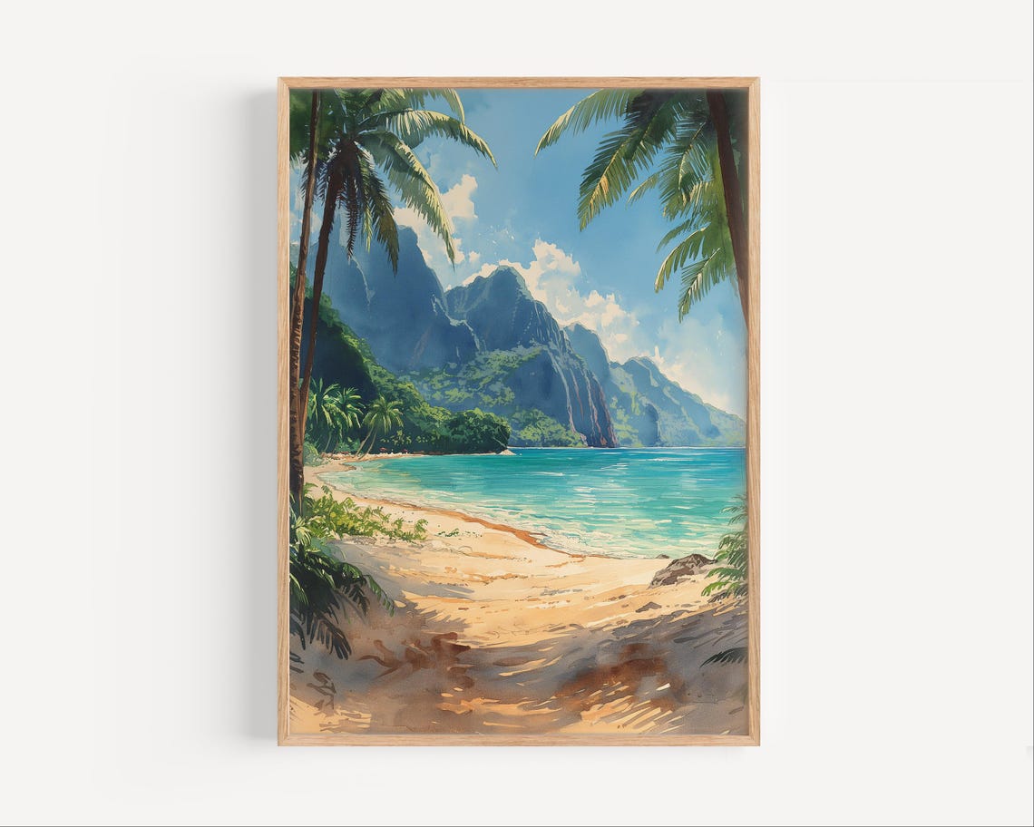 Tropical Beach Palm Trees Limestone Cliffs Ocean View Poster