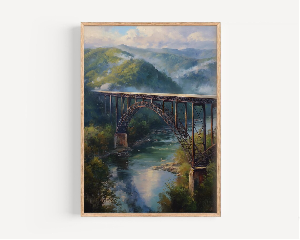 New River Gorge Bridge West Virginia Oil Painting Landscape Poster