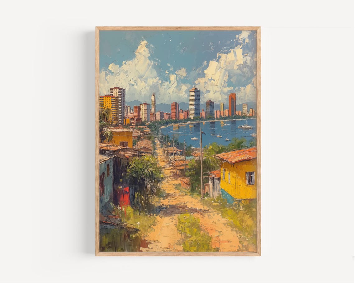 Maracaibo Venezuela Coastal City Skyline Oil Painting Travel Poster