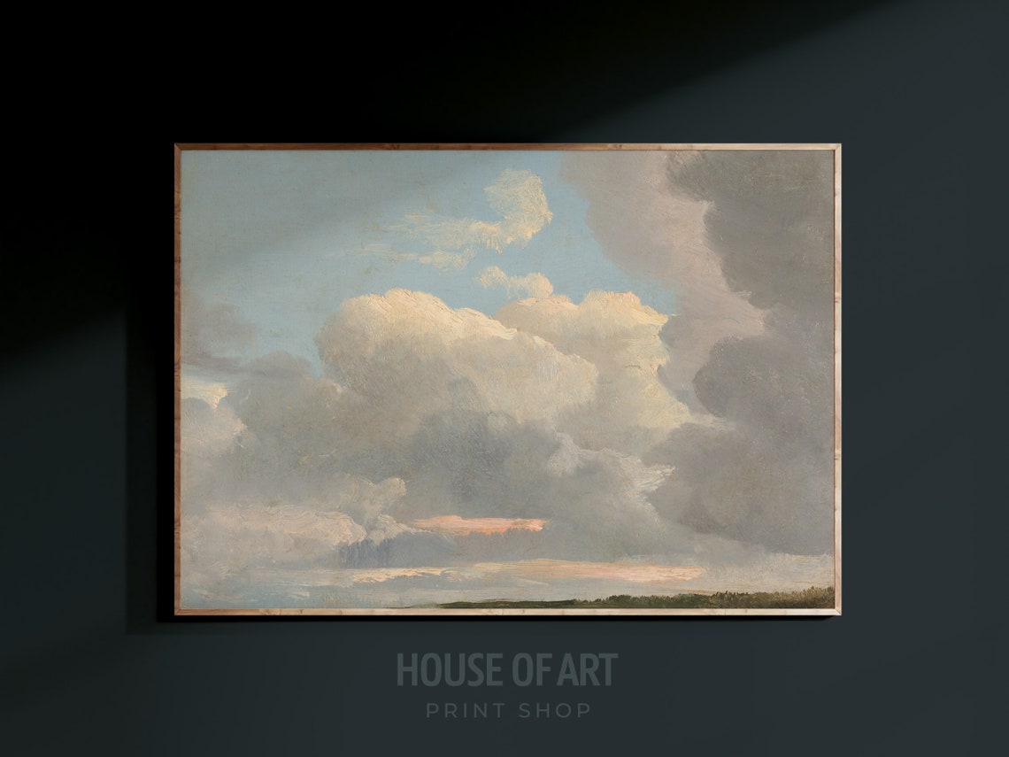 Dramatic Cumulus Clouds Vintage Oil Painting Soft Sky Study Art Print - Image 3