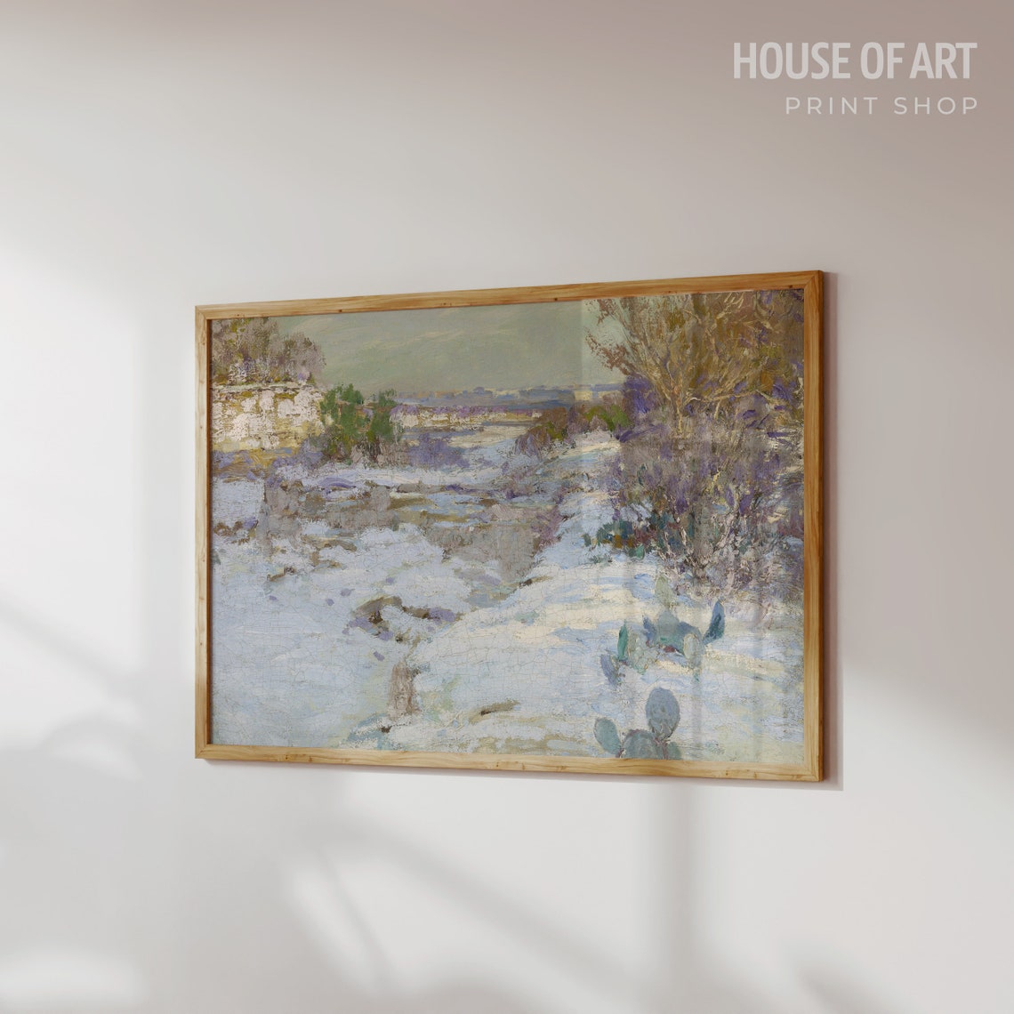 Snowy Texas Winter Landscape Cacti Impressionist Desert Scene Poster - Image 3