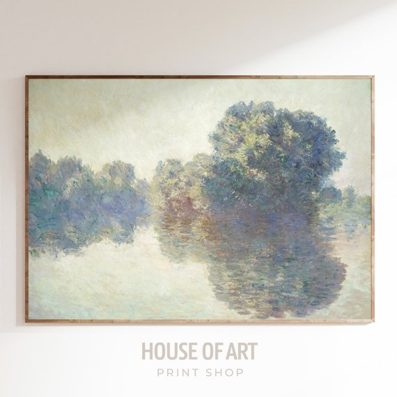 Vintage Landscape Painting Tree Reflection In The River Impressionism Print French Country Decor Wall Art