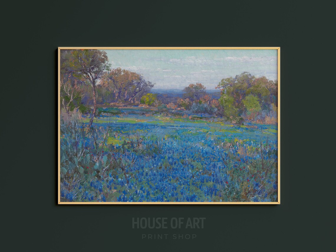Bluebonnet Field Vintage Meadow Landscape Art Print - Image 3
