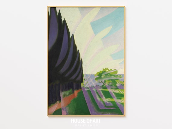 Landscape With Cypresses Artwork Abstracted Colorful Park Instant Print Expressionist Row Of Trees Oil Painting
