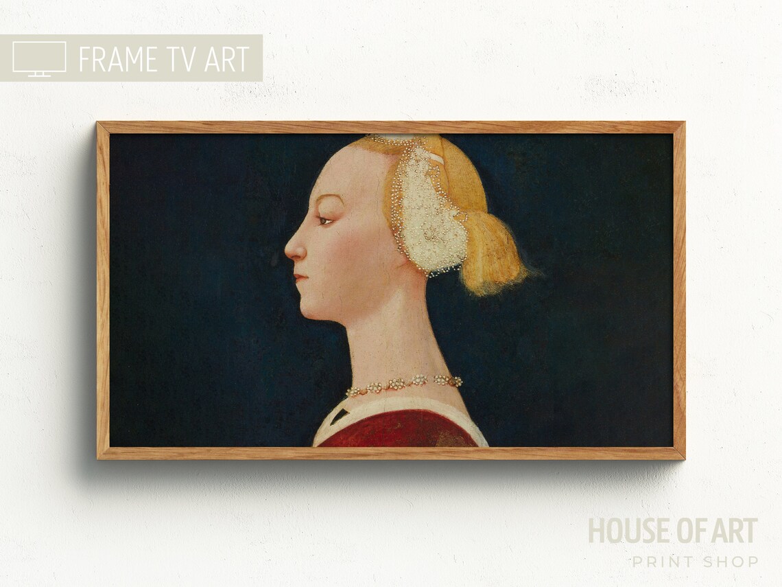 Renaissance Woman Profile Pearl Headdress Vintage Portrait Art Poster - Image 3