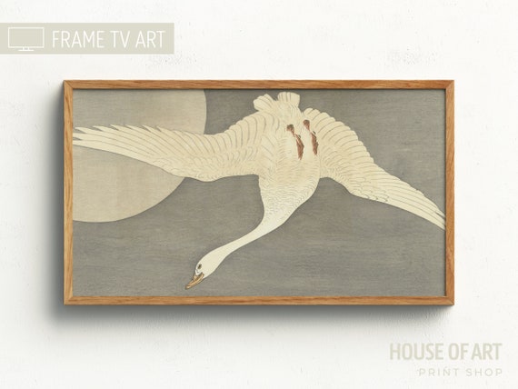 Vintage Japanese Goose and Swan Moon Art Print