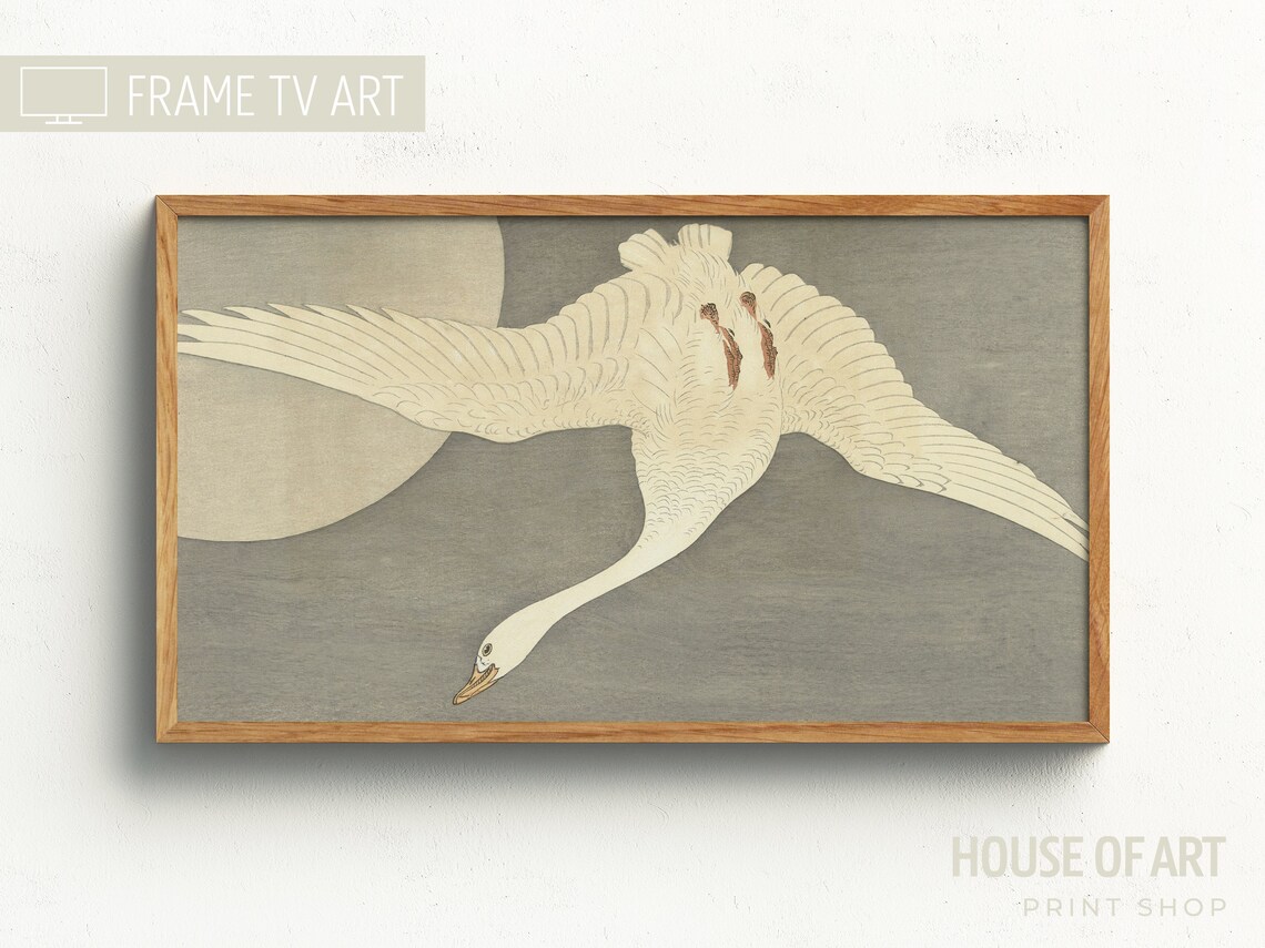Vintage Japanese Goose and Swan Moon Art Print