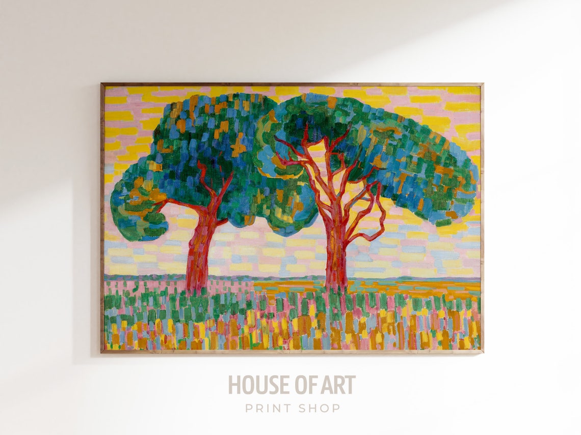 Two Trees Artwork Colorful Garden Landscape Instant Print Luminist Style Bright Oil Painting Modern Dutch Art - Image 3