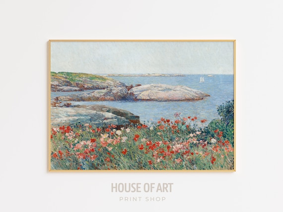 Childe Hassam Poppy Field Rocky Coast Sailboat Impressionist Print