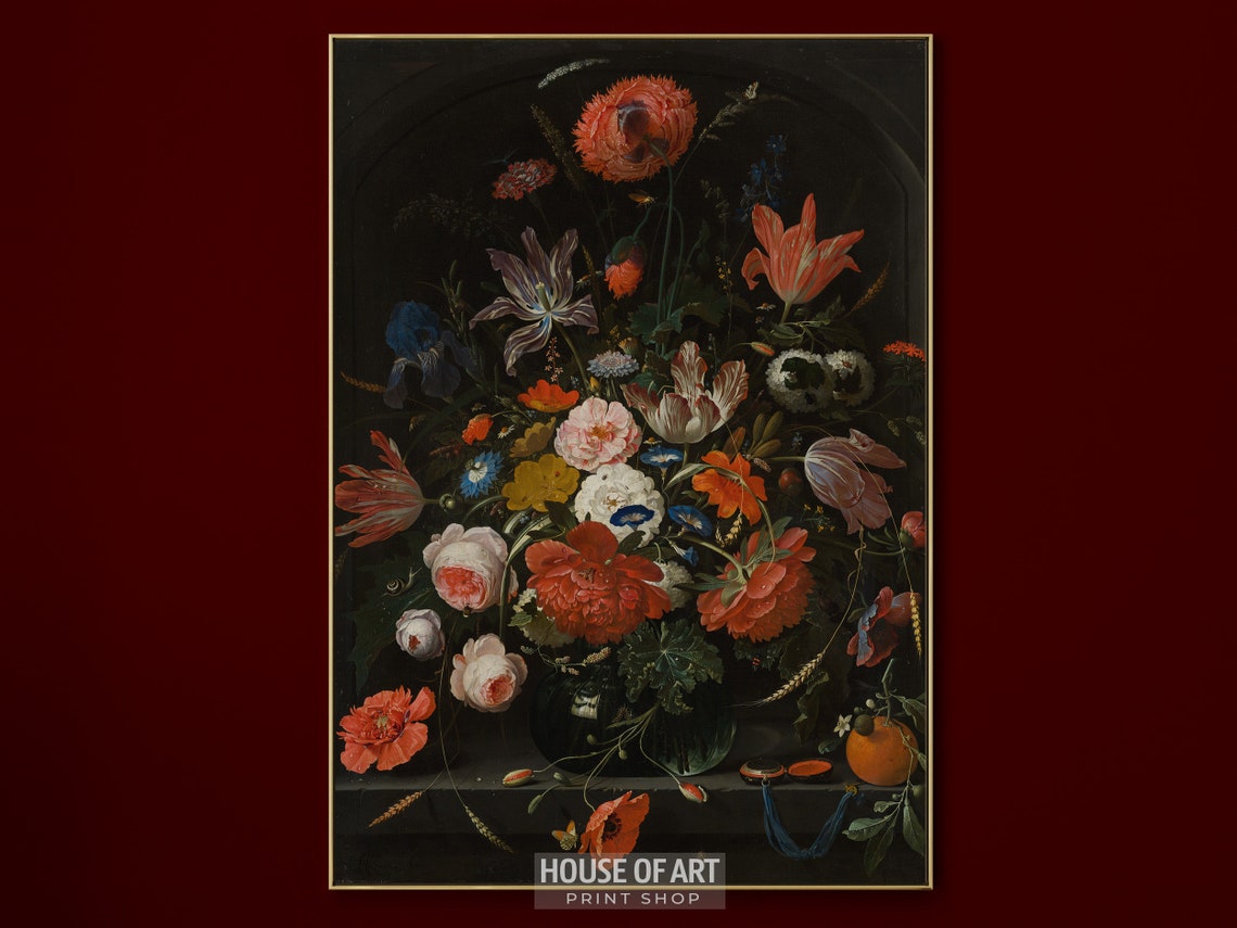 Dark Moody Flower Painting Floral Still Life Print Antique Dutch Oil Painting Dark Academia Print Gallery Wall Print Wall Art - Image 2