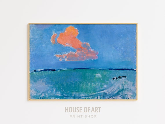 The Red Cloud Artwork Abstracted Colorful Landscape Instant Print Modern Dutch Sky And Horizon Oil Painting