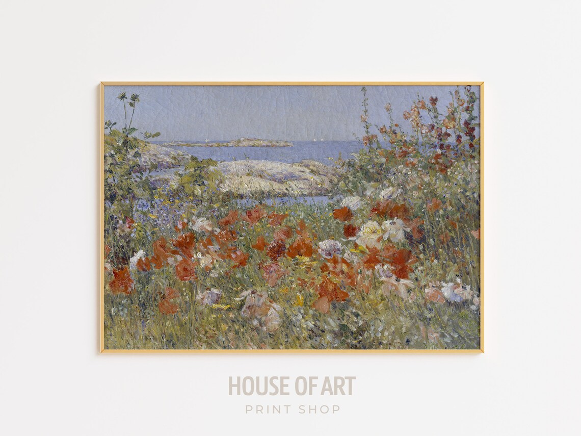 Wild Poppies By The Sea Coastal Flower Field Impressionist Art Print - Image 3