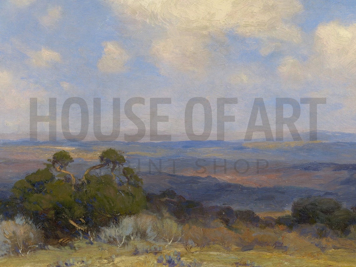 Golden Prairie Horizon Big Cloud Sky Vintage Landscape Print - Image 2