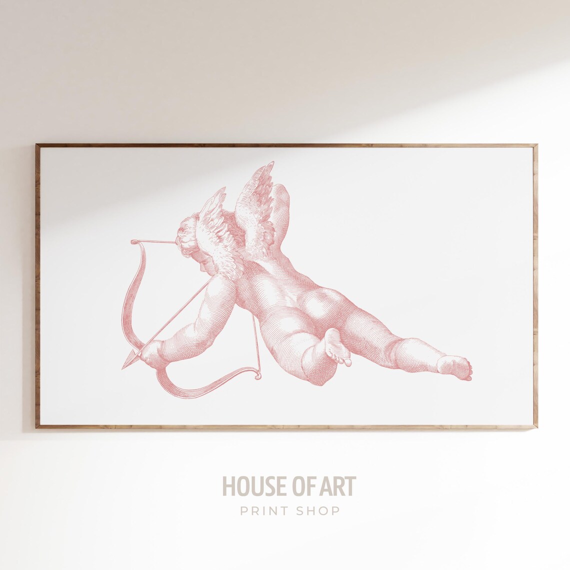 Pink Cherub With Bow And Arrow Vintage Angel Sketch Wall Art Print