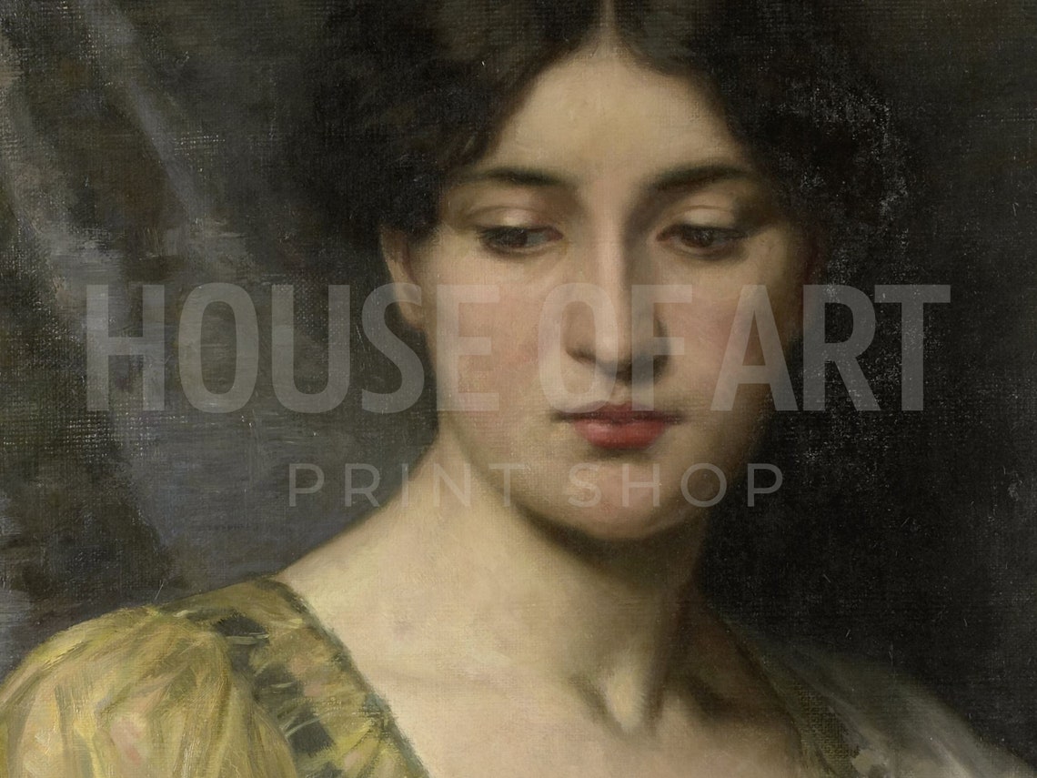 Frame Tv Art Vintage Portrait Oil Painting Classic Beautiful Female Antique Artwork Serene Pale Woman With Dark Hair - Image 2