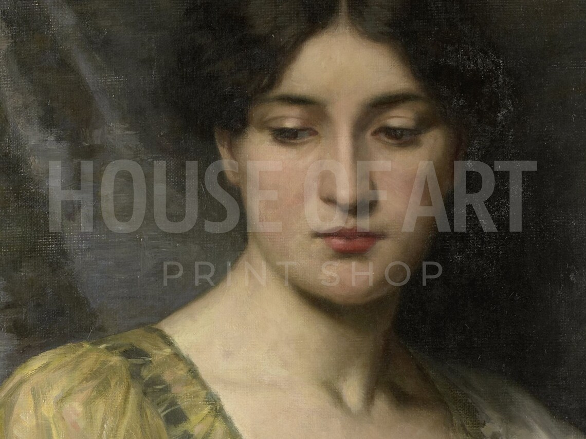 Vintage Portrait Of Serene Woman Dark Background Classical Wall Art Poster - Image 2
