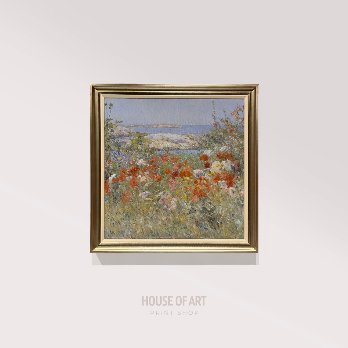 Wild Poppies By The Sea Coastal Flower Field Impressionist Art Print