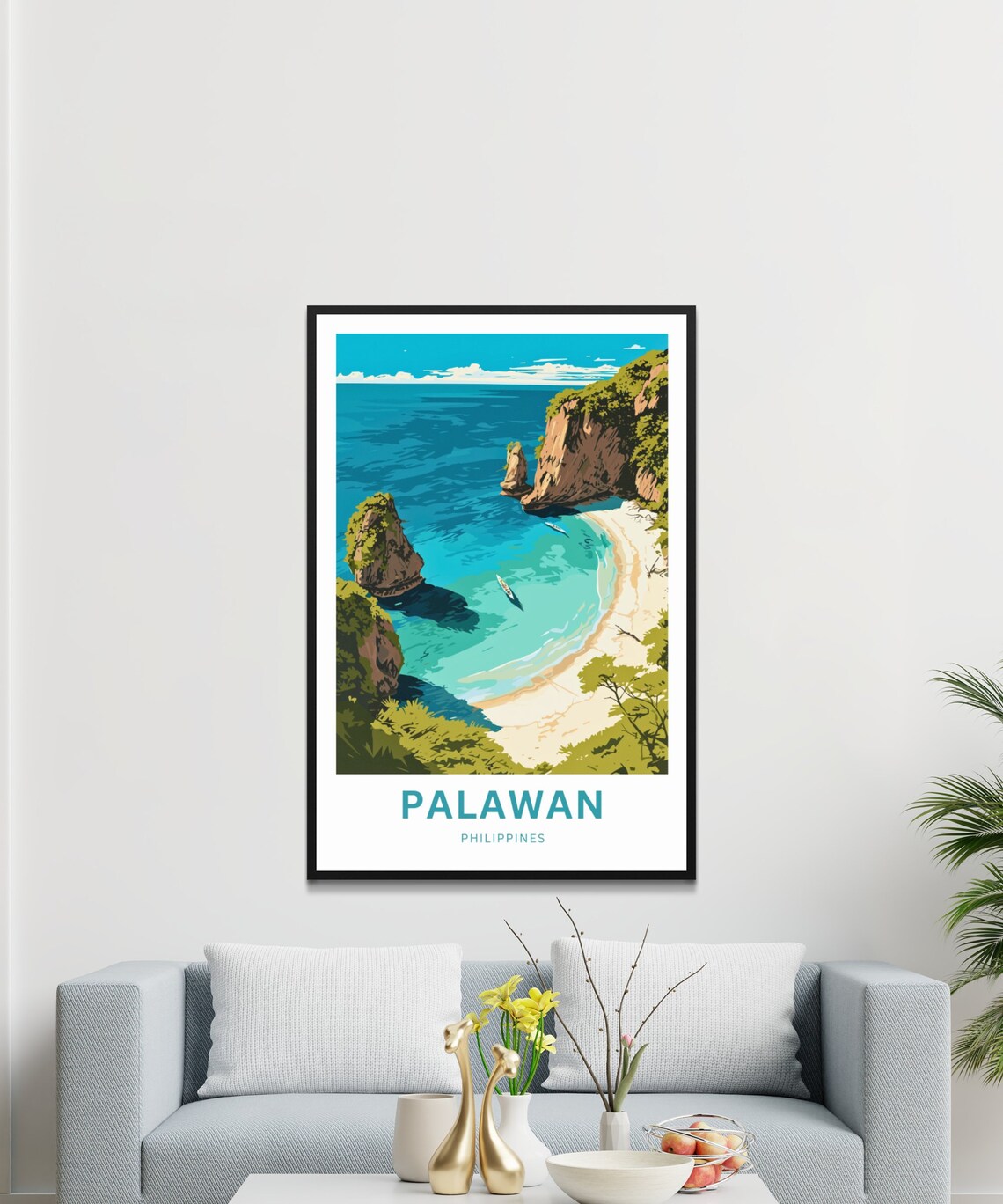 Palawan Philippines Travel Poster Turquoise Cove Sea Stacks Aerial Art - Image 3