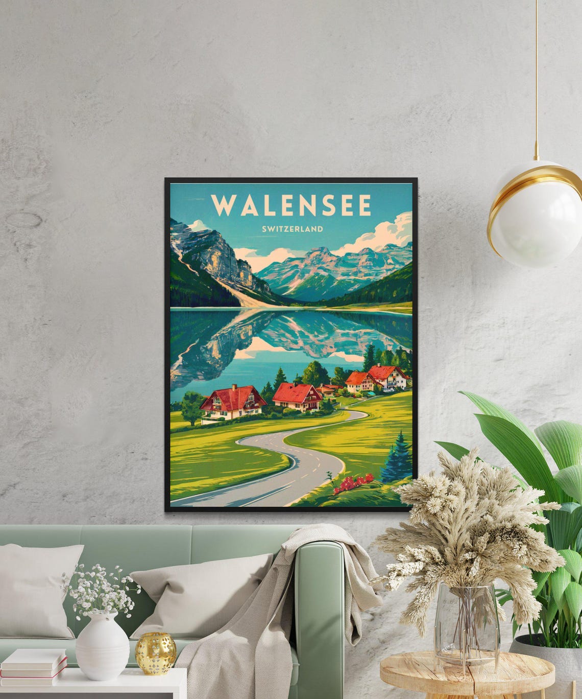 Walensee Switzerland Mirror Lake Chalets Mountain View Poster - Image 4