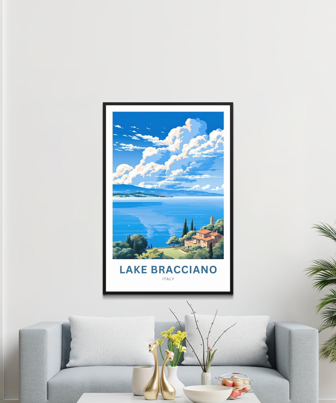 Lake Bracciano Villa View Blue Lake Clouds Italy Travel Poster - Image 3