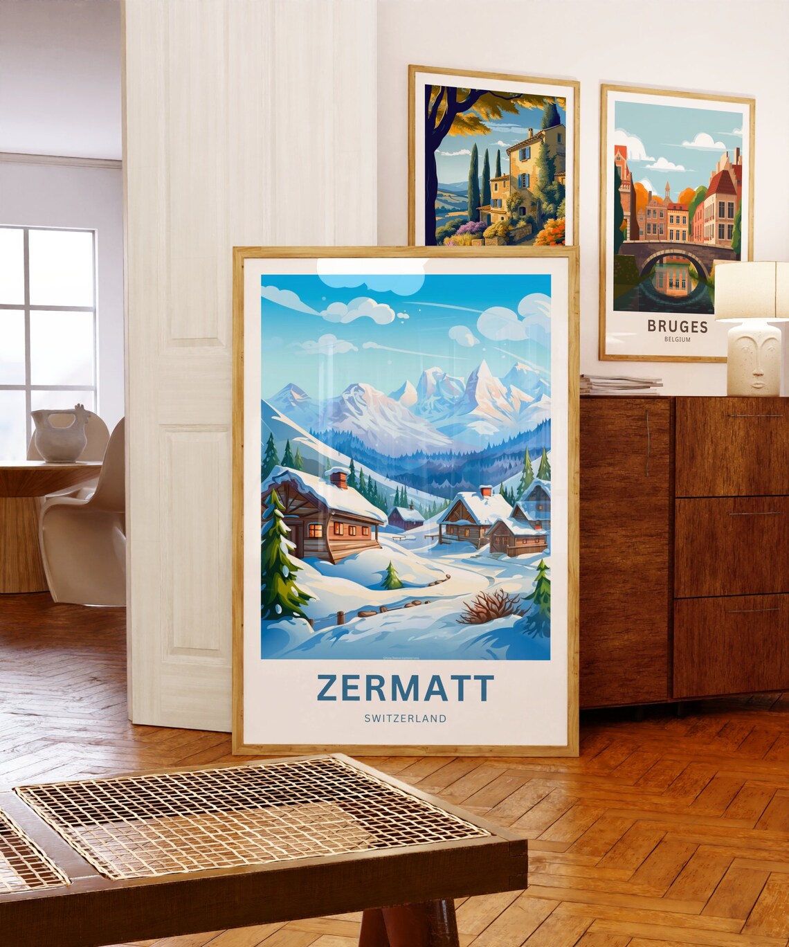 Zermatt Switzerland Alpine Chalets Snowy Peaks Matterhorn Poster - Image 5