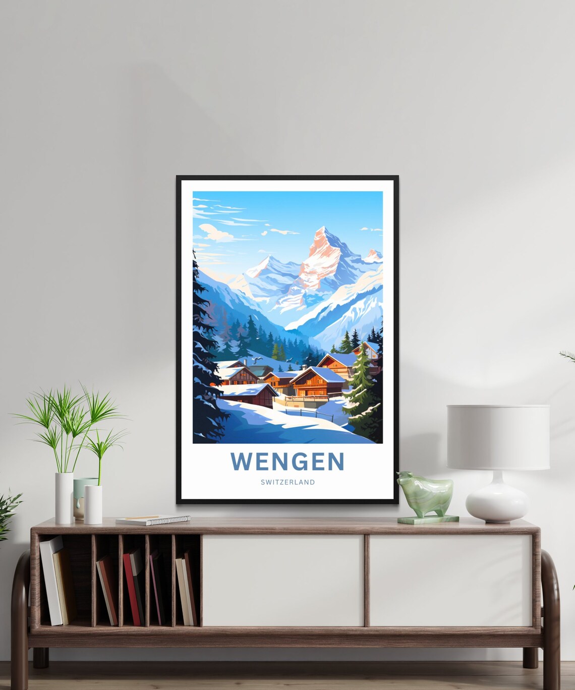 Wengen Switzerland Snowy Alpine Chalet Village Peak Travel Poster - Image 2