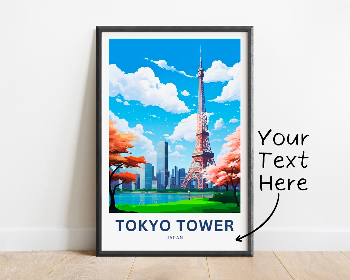 Personalized Tokyo Tower Japan Cherry Blossom Skyline Travel Poster