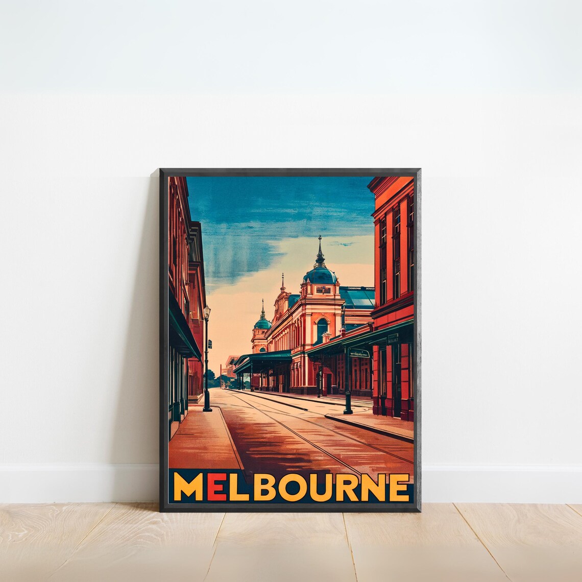 Melbourne Australia City Street Vintage Travel Poster Twilight