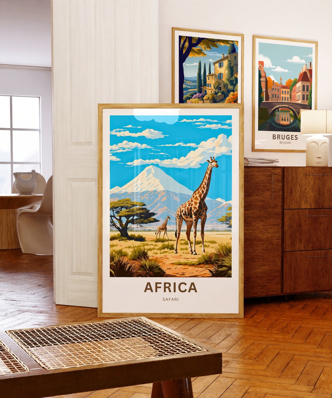 Africa Safari Giraffes Acacia Tree Mountain View Travel Poster - Image 5