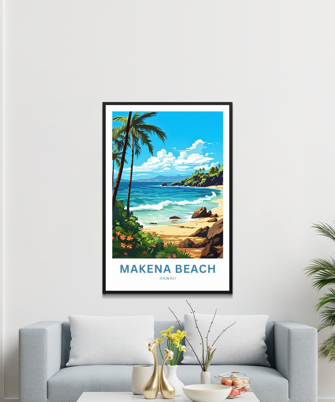 Personalized Makena Beach Hawaii Rocky Cove With Palm Trees Poster - Image 3