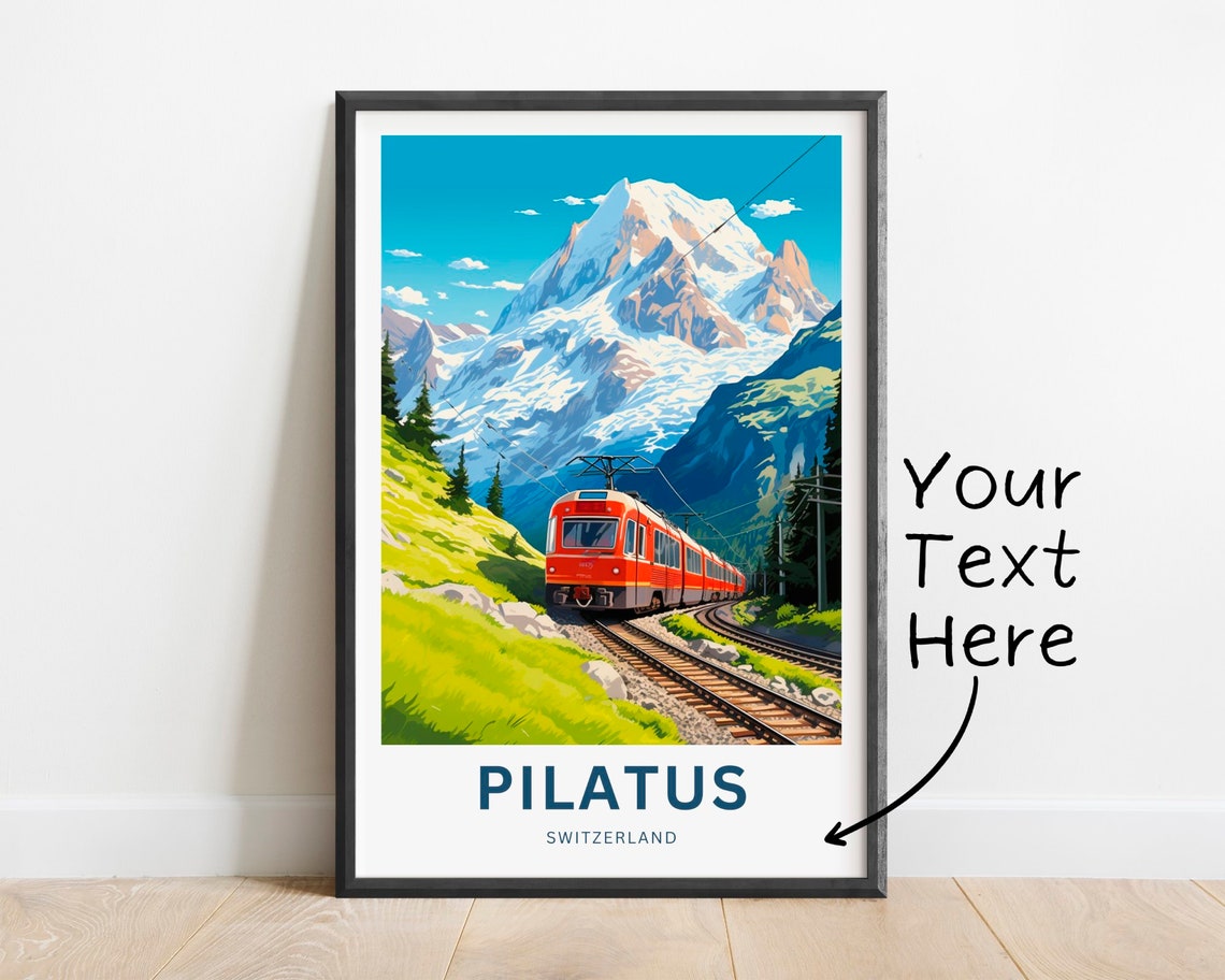 Pilatus Switzerland Red Mountain Train Personalized Travel Poster