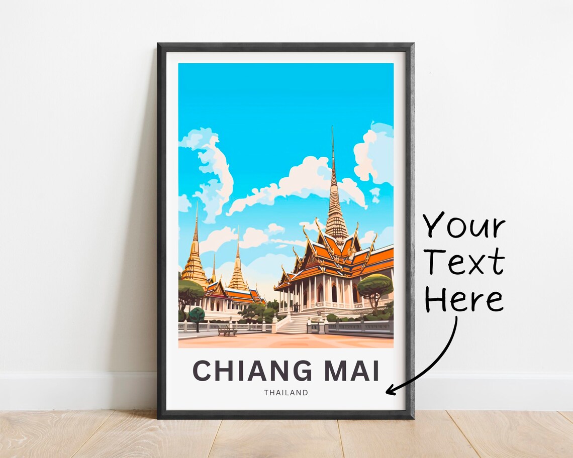 Chiang Mai Thailand Travel Poster Golden Temples Bright Sky Art