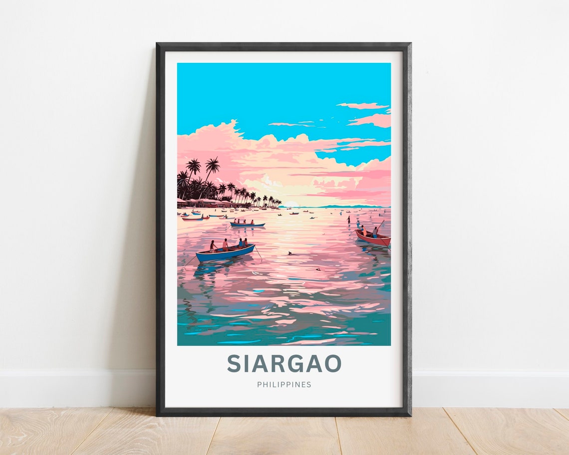 Siargao Philippines Sunset Beach Boats Tropical Travel Poster