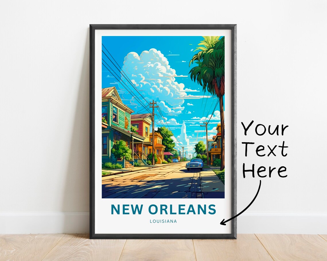 New Orleans Louisiana Sunny Palm Street Personalized Poster Art