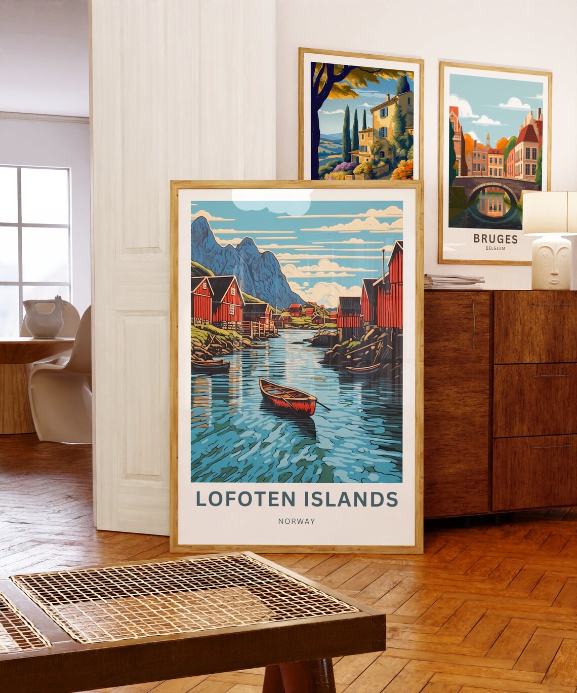 Lofoten Islands Norway Red Fishing Cabins Custom Text Travel Poster - Image 5