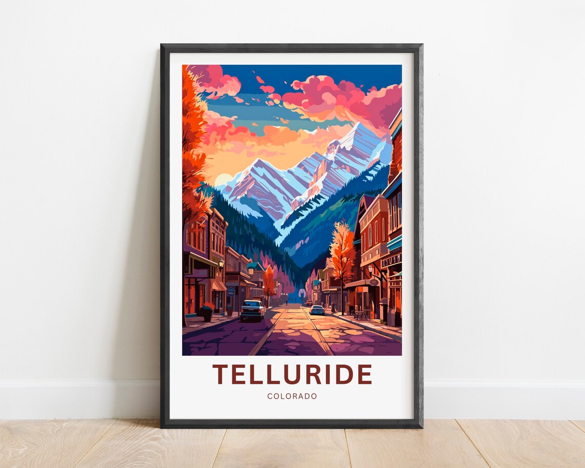 Telluride Colorado Fall Snowy Mountain Main Street Travel Poster