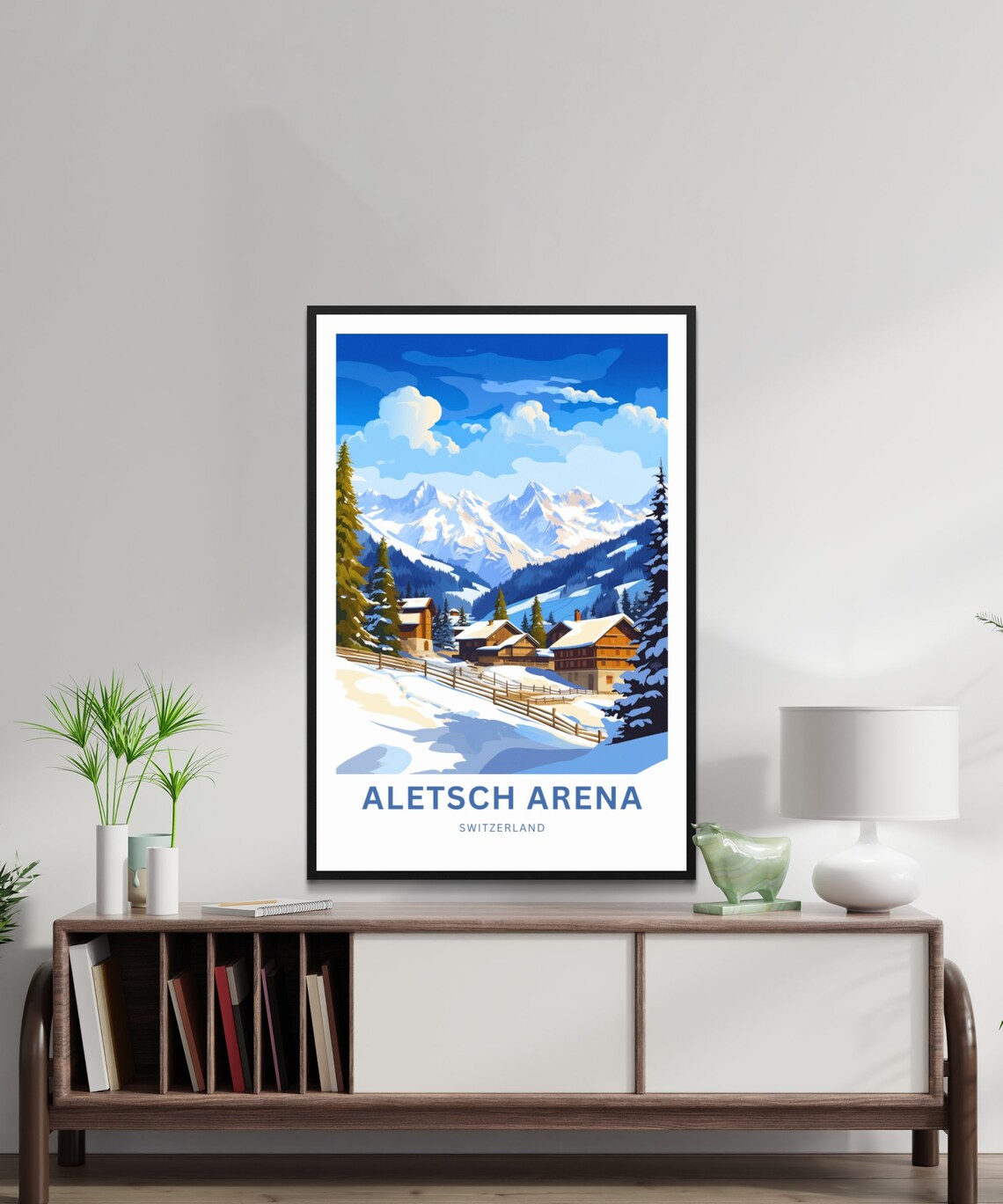 Aletsch Arena Switzerland Snowy Alpine Village Ski Art Poster - Image 2