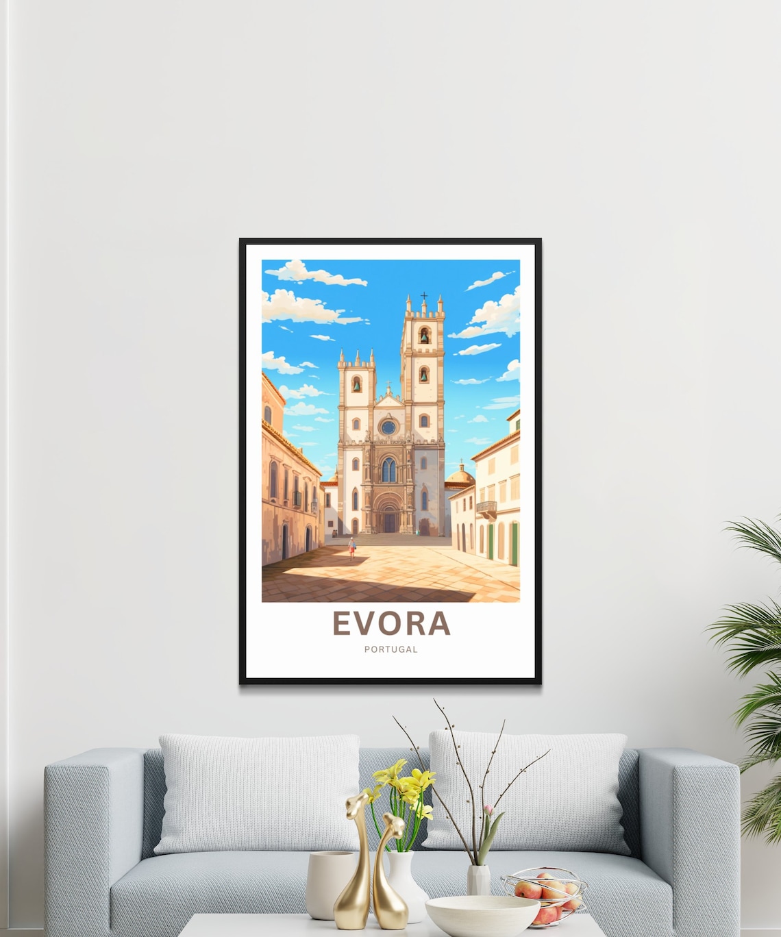 Evora Portugal Cathedral Old Town Square Scene Travel Poster - Image 3