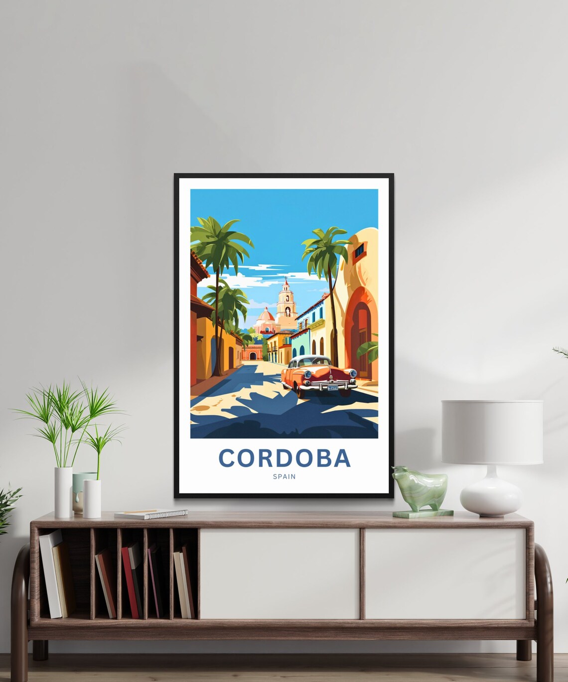Cordoba Spain Street Classic Car Church Tower Custom Travel Poster - Image 2