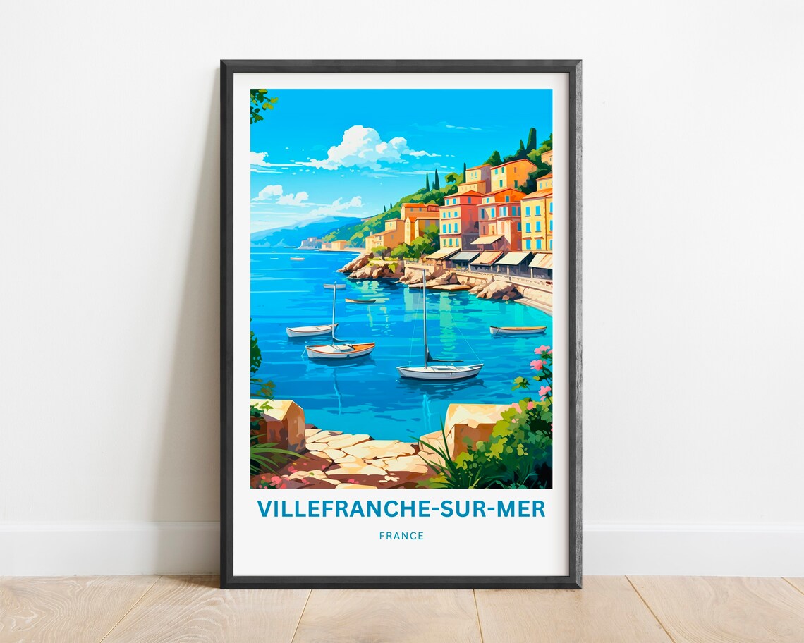 Villefranche Sur Mer France Riviera Harbor Sailboat Travel Poster
